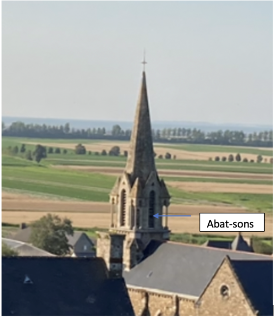 Photo du clocher l'Eglise montrant où se situent les abat-sons.